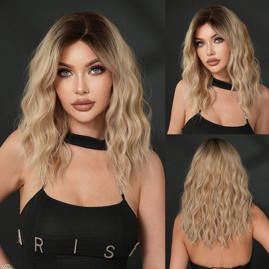 Peruka Efekt Naturalny Falowana Ombre Blond z Ciemnymi Korzeniami