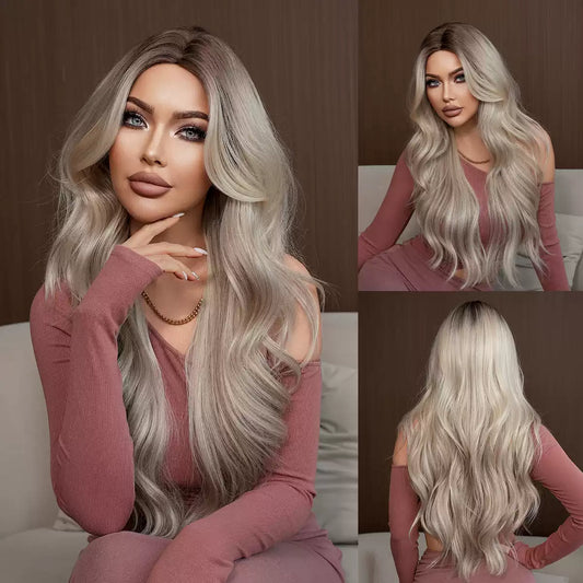 Peruka Efekt Naturalny Blond Cieniowany Falowana Długa