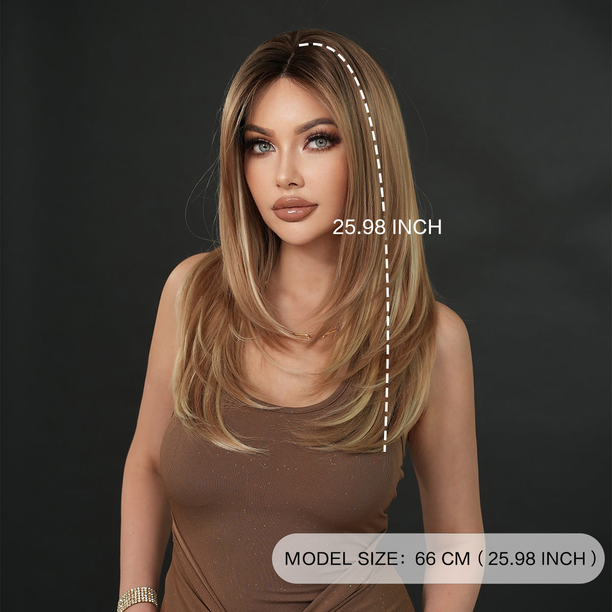 Peruka Efekt Naturalny Prosta Ombre Blond z Ciemnymi Korzeniami