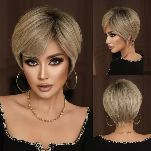 Peruka Efekt Naturalny Blond Krótka z Grzywką