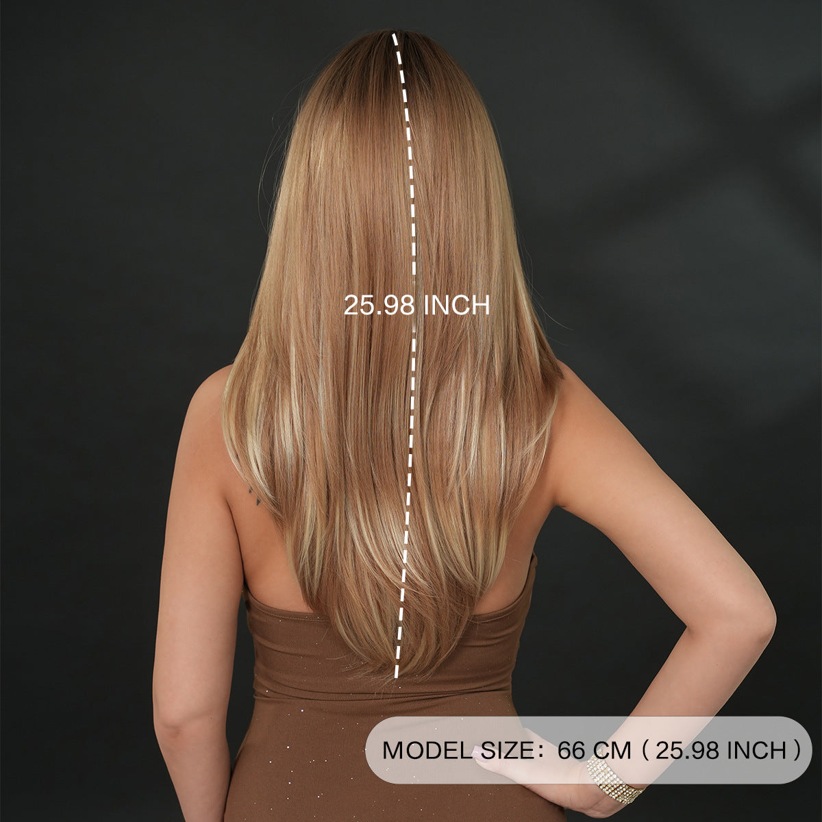 Peruka Efekt Naturalny Prosta Ombre Blond z Ciemnymi Korzeniami