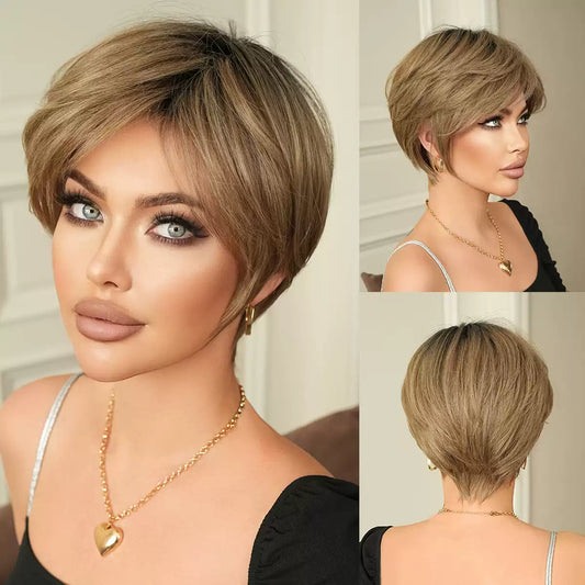 Peruka Efekt Naturalny Blond Miodowy Krótka z Grzywką