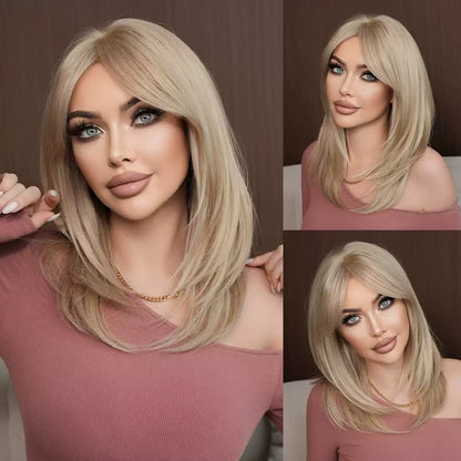 Peruka Efekt Naturalny Blond Prosta Średniej Długości