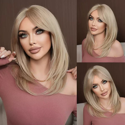 Peruka Efekt Naturalny Blond Prosta Średniej Długości